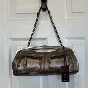 NWT Rafe Metallic Pebbled Leather Pocket Zip Chain Strap Shoulder Bag Minaudiere